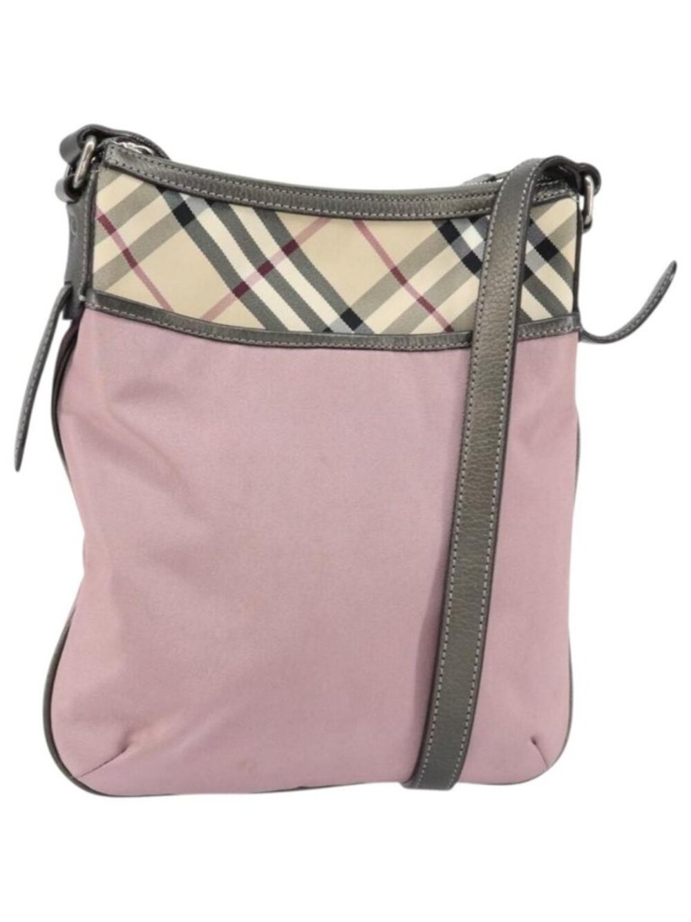 Authentic BURBERRY Nova Check Shoulder Bag Nylon Pink Silver